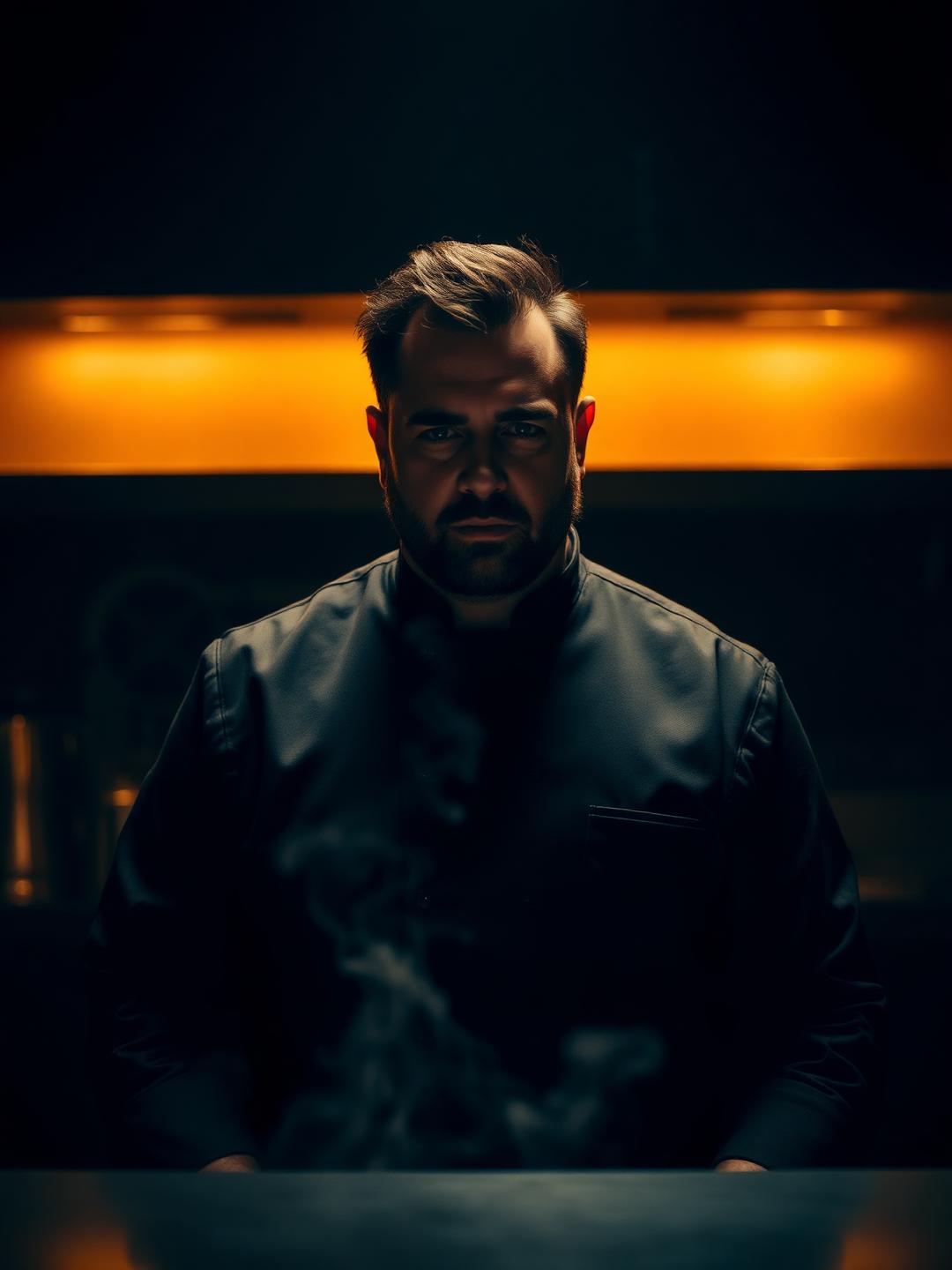 Portrait of Chef Elias Thorne in the kitchen